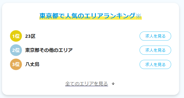 東京都で人気のリゾートバイトエリアのランキング
