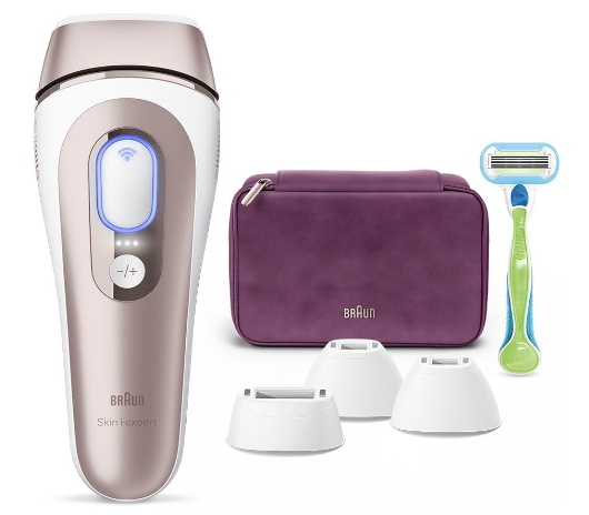 脱毛器と収納バッグ、カミソリのセットの画像